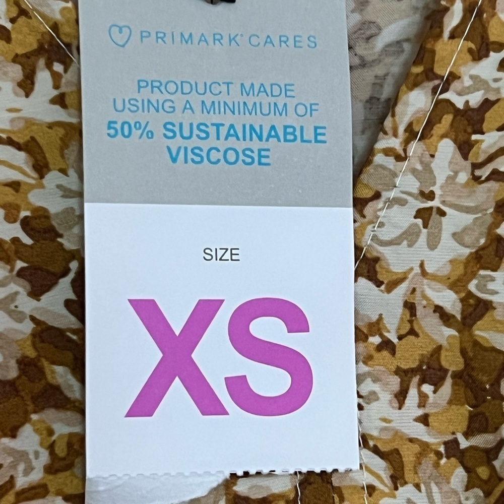 🛍️ Primark Cares Women Floral Tan Midi Dress XS Boho Cottagecore Indie Casual - Picture 12 of 16